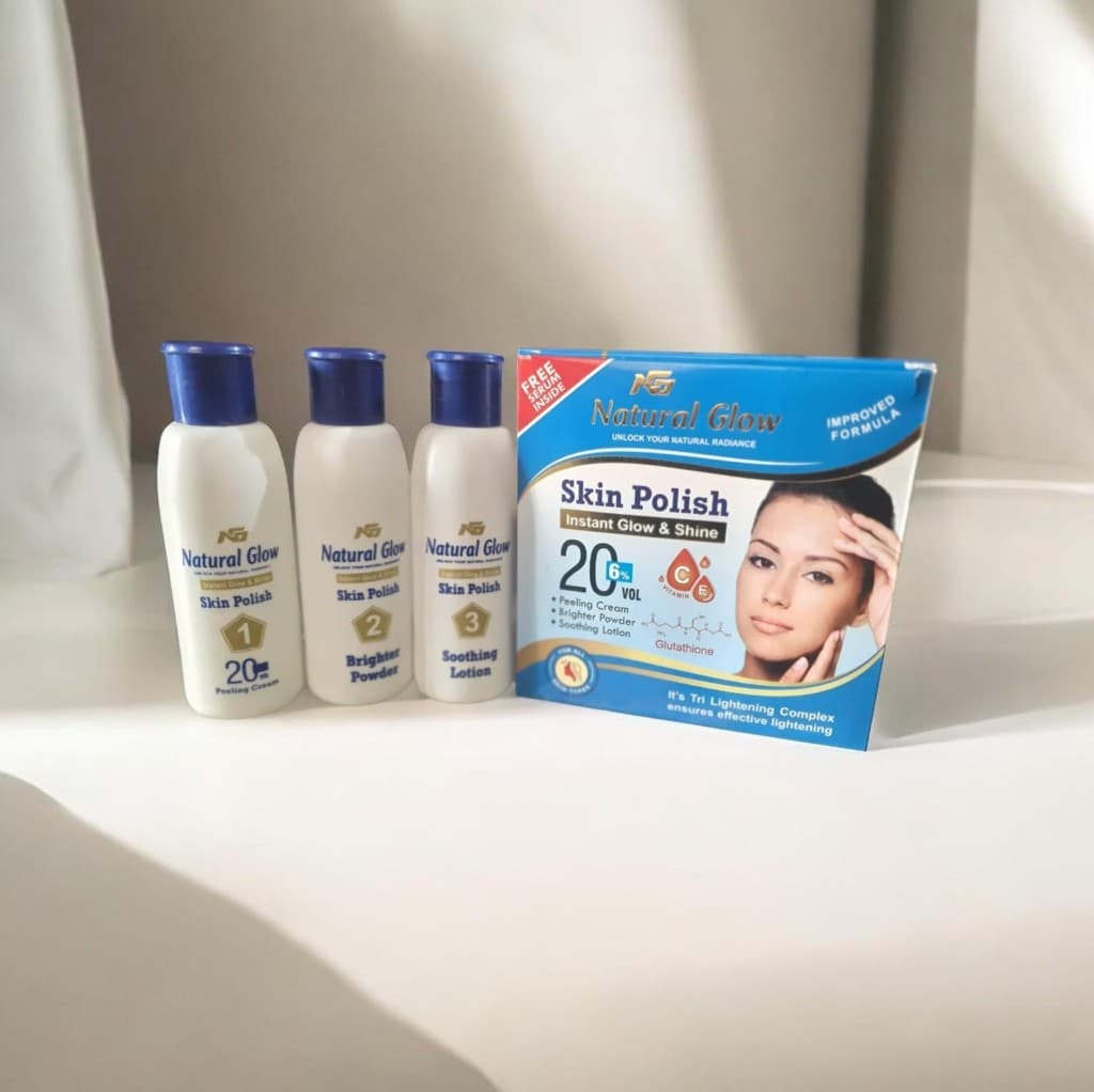 Natural Glow Skin Polish kit with 3 bottles and box